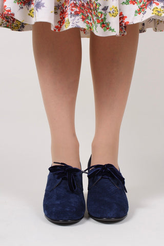 40's vintage style pumps in suede with lace - navy blue - Esther