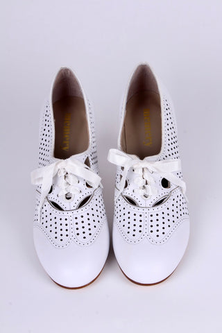 1930s everyday oxford high heel shoes - White - Marie
