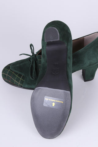 40s vintage style pumps in suede with colored stitches - Dark Green - Edith