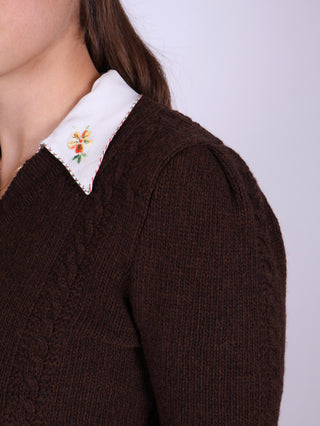 Cute and feminine cable knit 1940s cardigan - Merino - Brown melange - Astrid