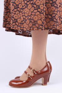20s / early 30s style leather pumps - Cognac-brown - Judy
