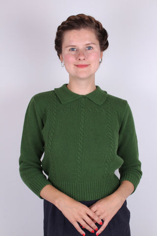 1940s vintage style pullover - Merino - Green - Gertrud