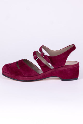 1940s - suede wedge sandals - Burgundy - Irene