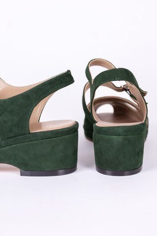 1940s - suede wedge sandals - Dark Green - Irene