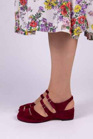 1940s - suede wedge sandals - Burgundy - Irene