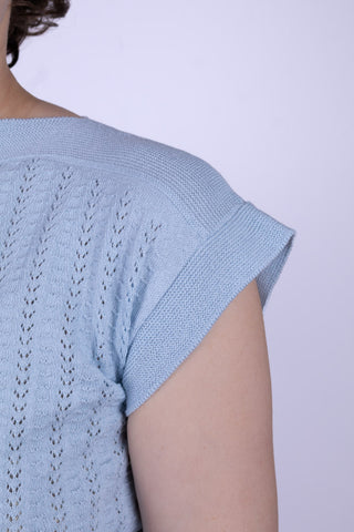 1950s style cap-sleeved jumper in fine lace knit - Pastel light blue- Iris