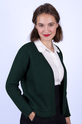 1920s style Open-front knit jacket - Dark green - Irma