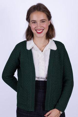 1920s style Open-front knit jacket - Dark green - Irma