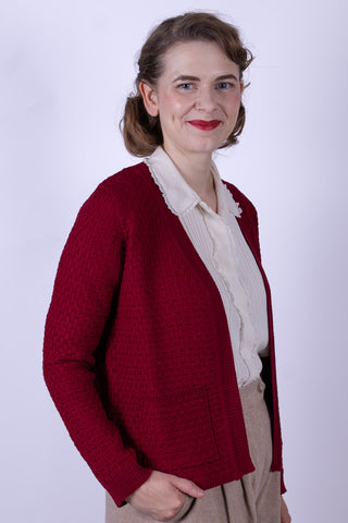 1920s style Open-front knit jacket - Burgundy - Irma