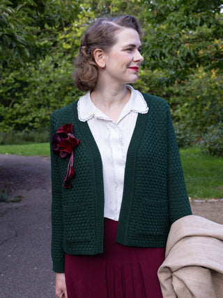 1920s style Open-front knit jacket - Dark green - Irma