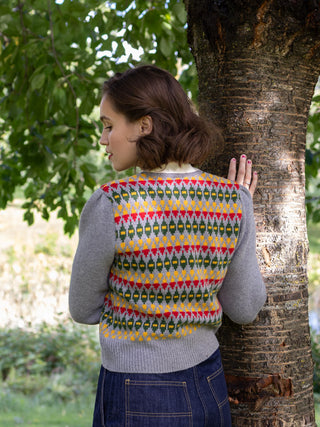 1940s style Merino cardigan - Grey melange with pattern - Roberta