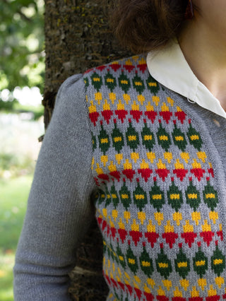 1940s style Merino cardigan - Grey melange with pattern - Roberta