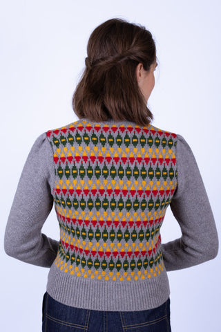 1940s style Merino cardigan - Grey melange with pattern - Roberta