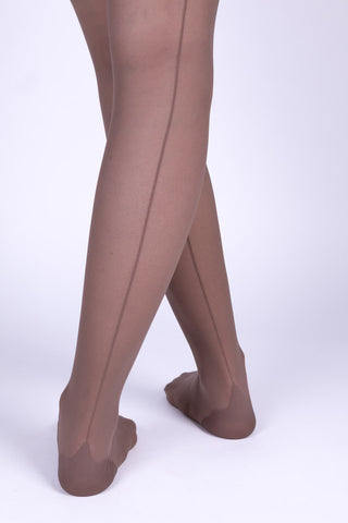 Tights with a mock back seam and point heel - 30 denier – Taupe – Shirley