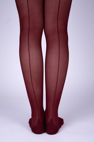 Collants avec une fausse couture arrière et talon en pointe - 30 deniers – Bourgogne – Shirley