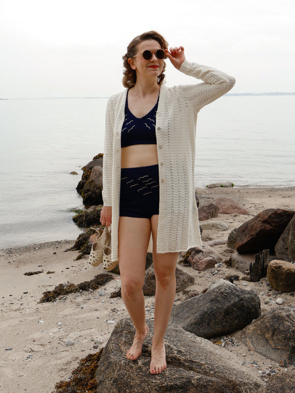 1930s style long cardigan / swagger jacket - Off-White - Isabel