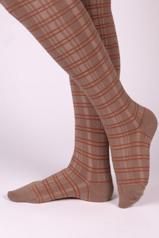 1920s patterned cotton tights – Caramel with orange stripes – Dorothy