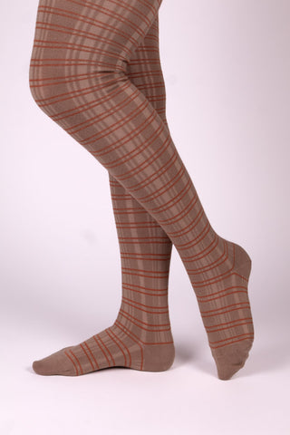 1920s patterned cotton tights – Caramel with orange stripes – Dorothy