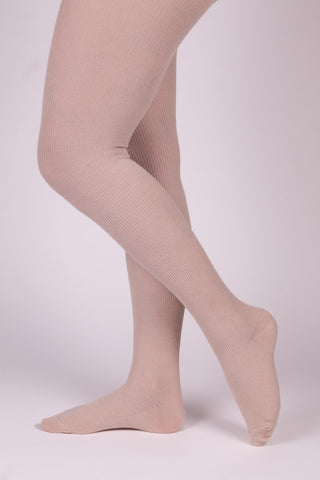 Ribbed knit tights - Wool/silk blend - Light powder rose - Virginia