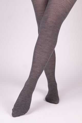 Ribbed knit tights - Wool/silk blend - Dark grey melange - Virginia