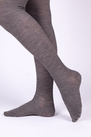 Ribbed knit tights - Wool/silk blend - Dark grey melange - Virginia