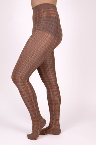 1920s patterned cotton tights – Caramel with orange stripes – Dorothy