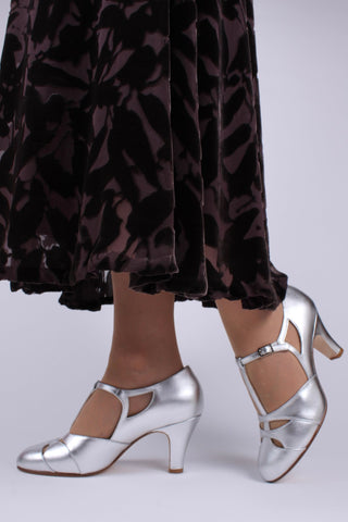Early 1930s Art Deco evening sandals - Silver - Helen - memery