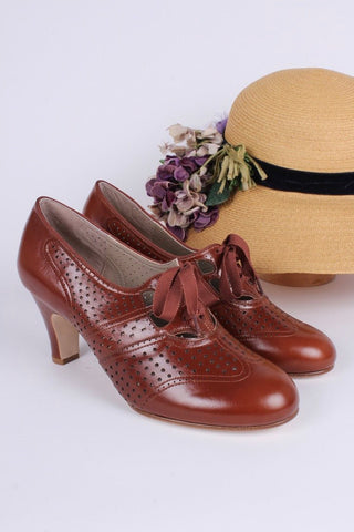 Early 1930s oxford high heels - Cognac Brown - Marie - memery