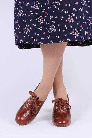 Early 1930s oxford high heels - Cognac Brown - Marie - memery