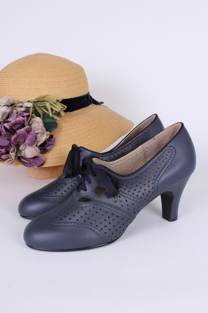 vintage dress heels 1930s oxford high heels - Navy