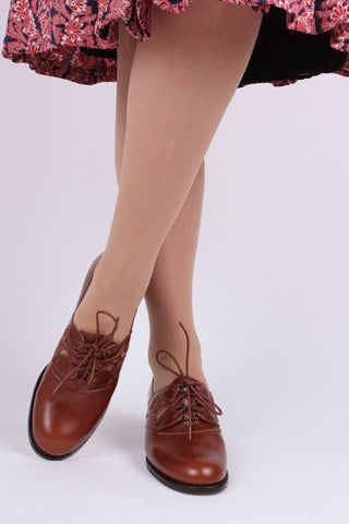 Early 1940s everyday lace - up shoes - Cognac brown - Emily - memery