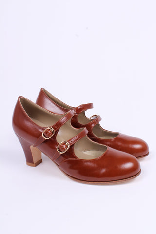 Early 30s pump with double ankle straps - Cognac brown - Judy - memery