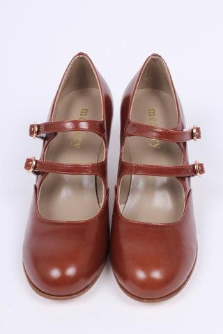 Early 30s pump with double ankle straps - Cognac brown - Judy - memery