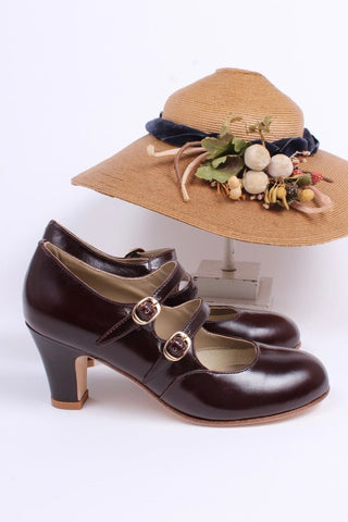 Early 30s pump with double ankle straps - Dark brown - Judy - memery