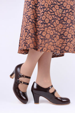 Early 30s pump with double ankle straps - Dark brown - Judy - memery