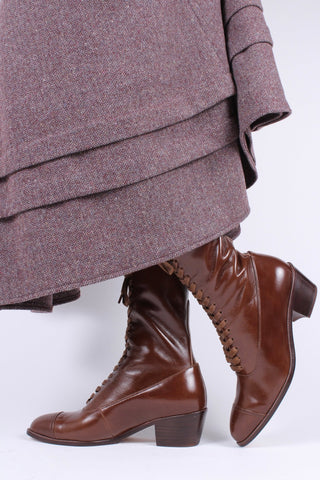 Edwardian everyday walking boot, 1910 - brown - Alice - memery