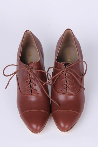 Edwardian Oxford shoe with pompadour heel - 1900 - Brown - Bertha - memery