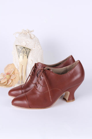 Edwardian Oxford shoe with pompadour heel - 1900 - Brown - Bertha - memery