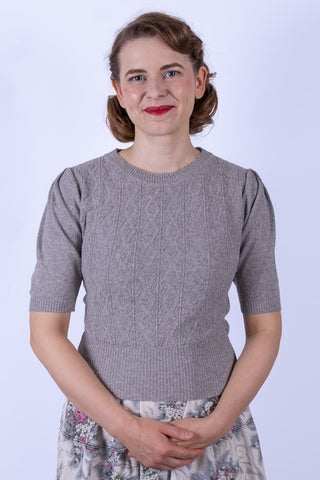 1940s / 1950s style short-sleeved pullover - Grey Melange - Evelyn