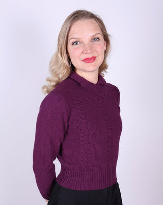 Feminine 1940s vintage style pullover with collar - Purple - Gertrud - memery