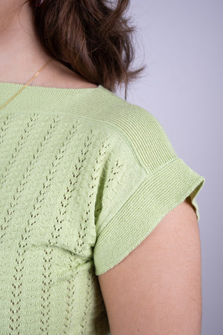 1950s style cap-sleeved jumper in fine lace knit - Pastel light green - Iris