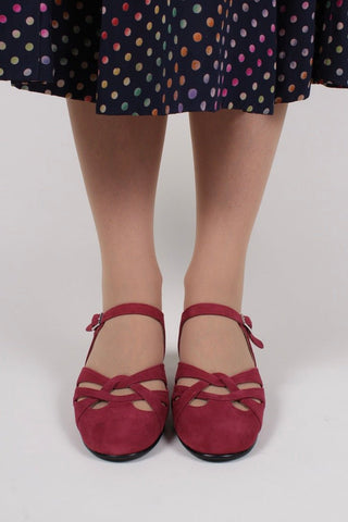 Late 1930s / early 1940s suede shoes - Burgundy red - Ida - memery
