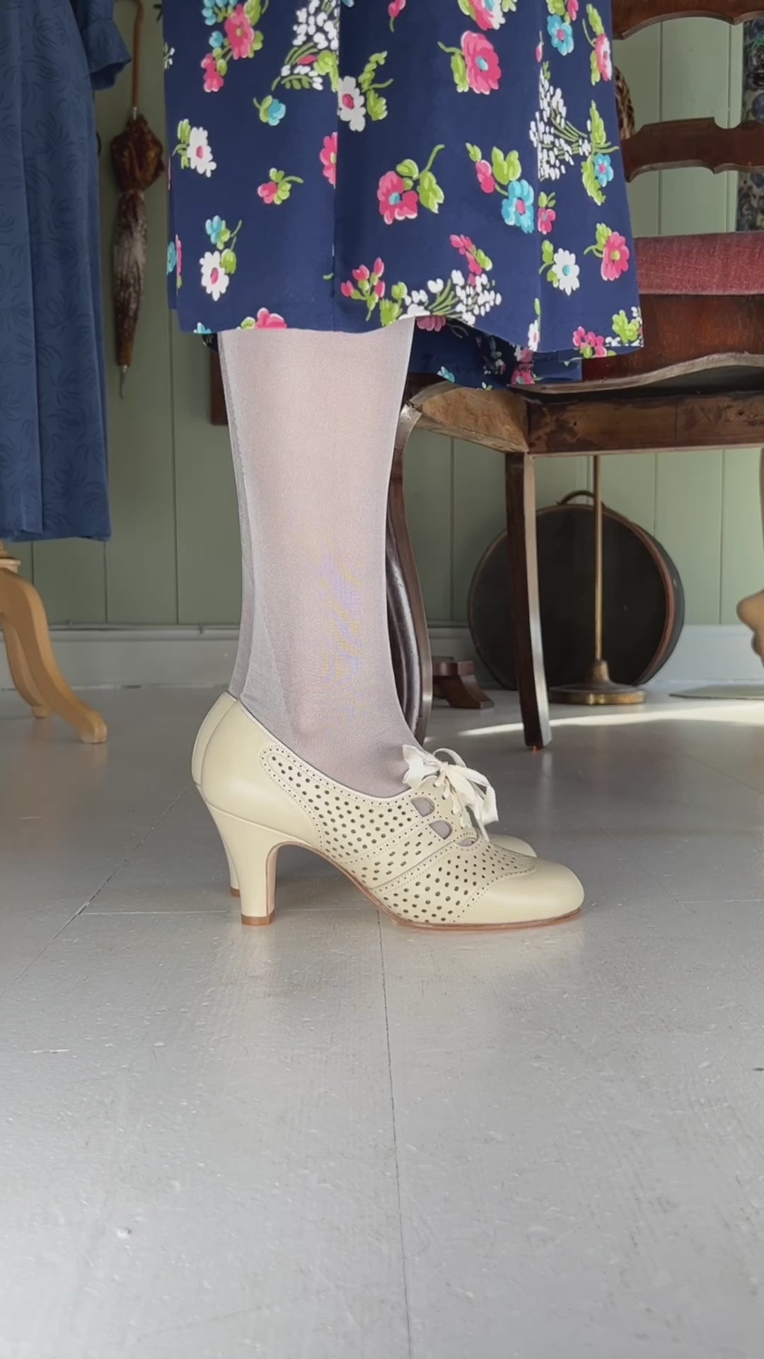1930s everyday oxford high heel shoes - Cream - Marie
