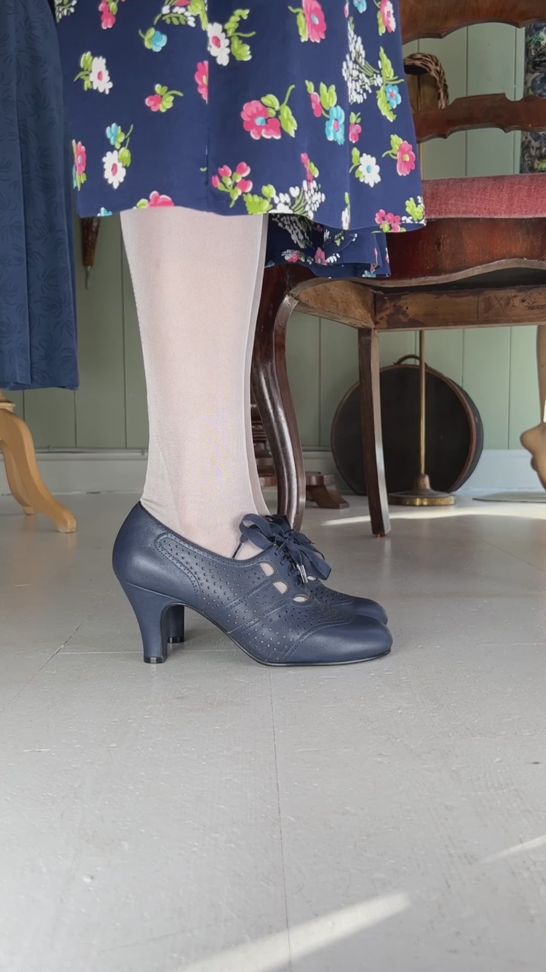 1930s everyday oxford high heel shoes - Marine Blue - Marie