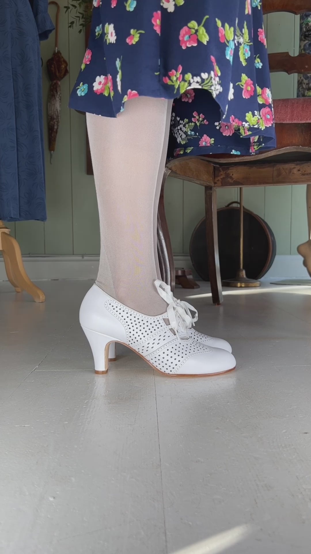 1930s everyday oxford high heel shoes - White - Marie