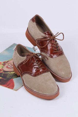 Women's 1950s style oxford saddle shoe - Cognac/Sand - Elliot - memery
