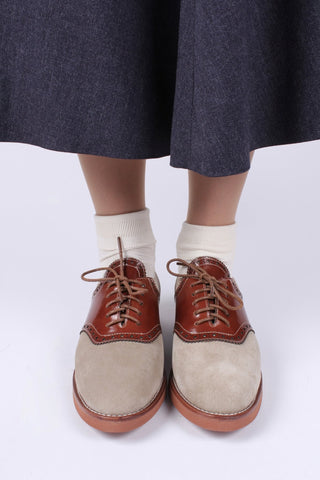 Women's 1950s style oxford saddle shoe - Cognac/Sand - Elliot - memery