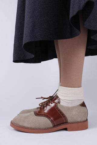 Women's 1950s style oxford saddle shoe - Cognac/Sand - Elliot - memery