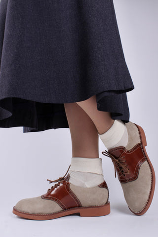 Women's 1950s style oxford saddle shoe - Cognac/Sand - Elliot - memery
