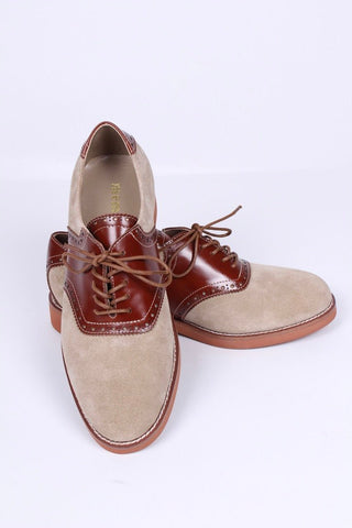 Women's 1950s style oxford saddle shoe - Cognac/Sand - Elliot - memery